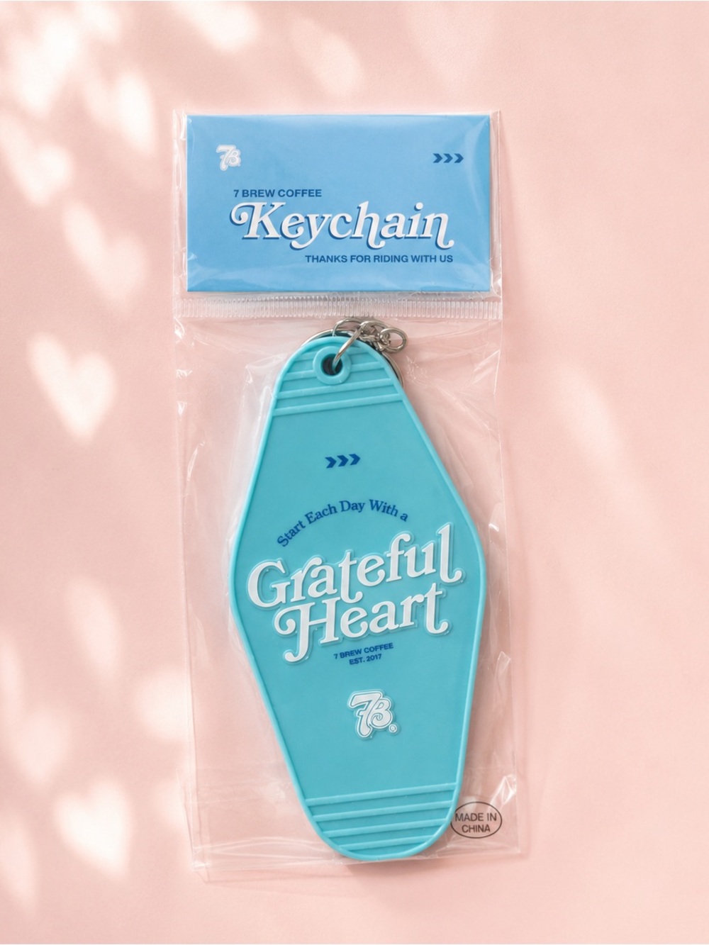 7 Brew Coffee Grateful Heart Blue Motel Keychain New in Package Limited Edition